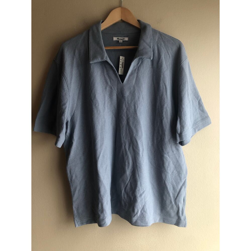New Madewell Men Johnny-Collar Blue Sweater Polo Shirt Size Large